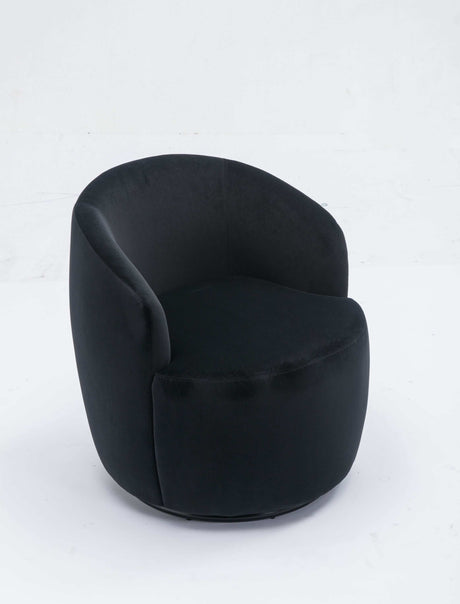 Tule Velvet Swivel Accent Armchair with Metal Ring Detail Black - Ornate Home