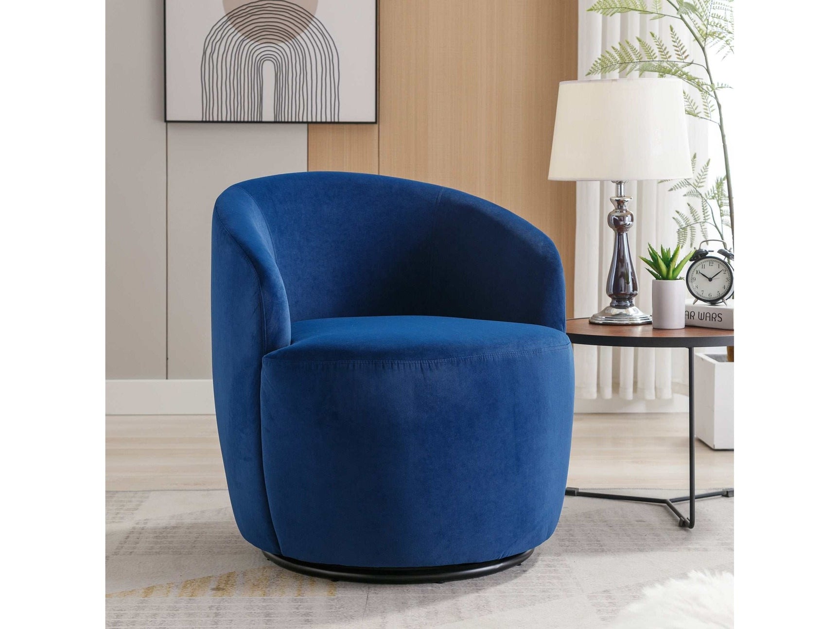 Tule Velvet Swivel Accent Armchair with Metal Ring Detail Blue - Ornate Home