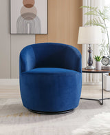 Tule Velvet Swivel Accent Armchair with Metal Ring Detail Blue - Ornate Home