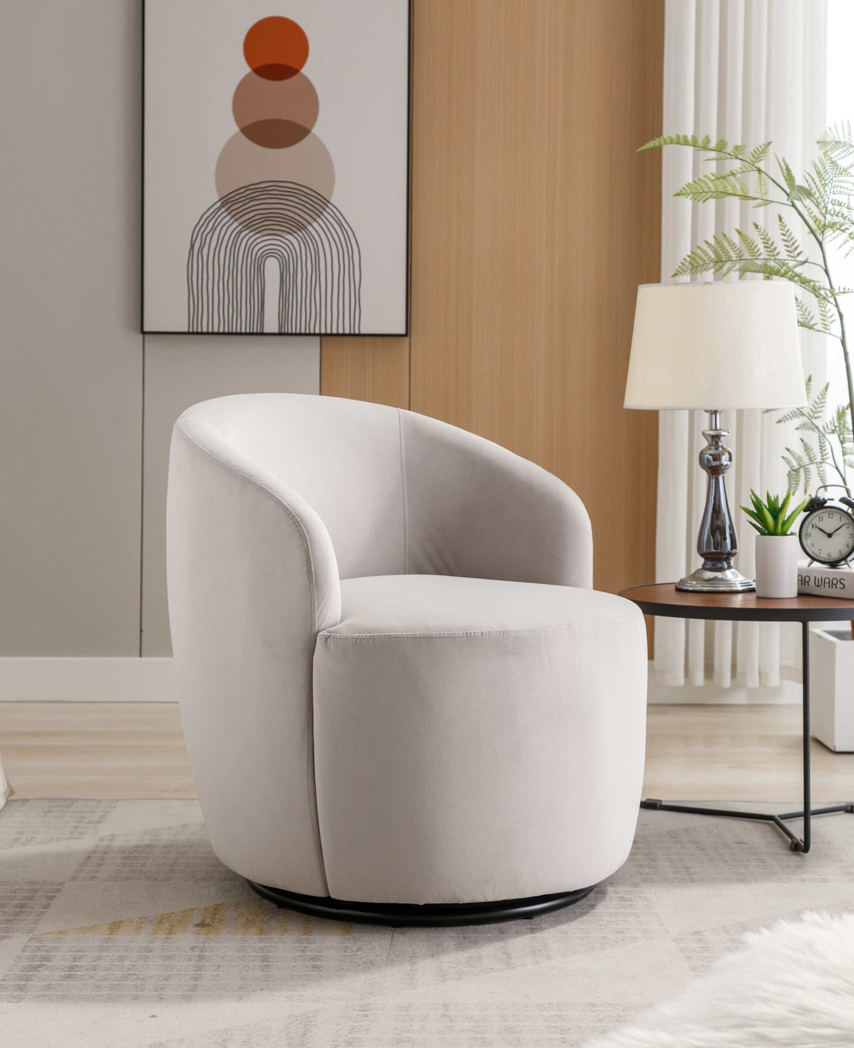 Tule Velvet Swivel Accent Armchair with Metal Ring Detail Gray - Ornate Home
