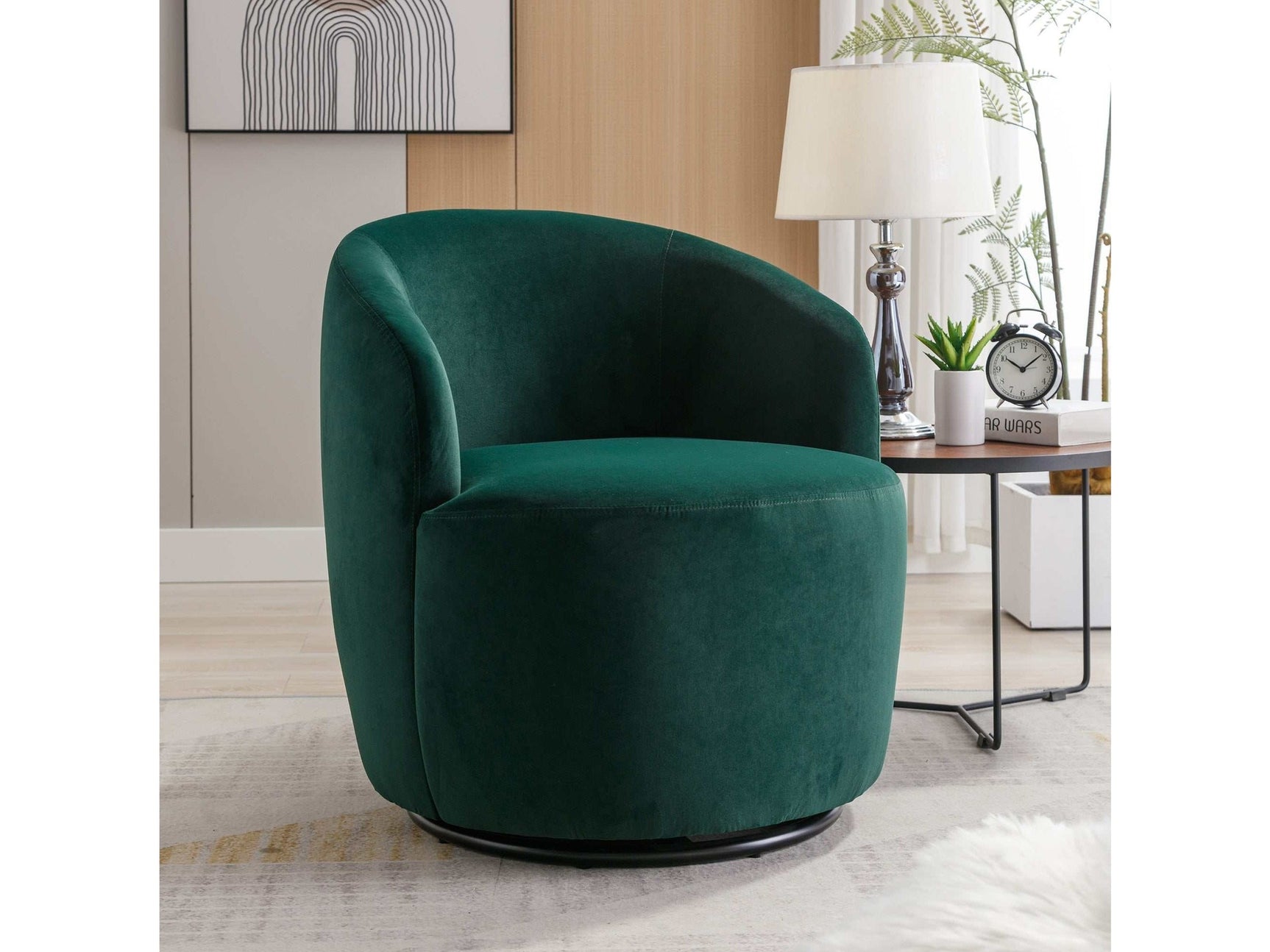 Tule Velvet Swivel Accent Armchair with Metal Ring Detail Green - Ornate Home