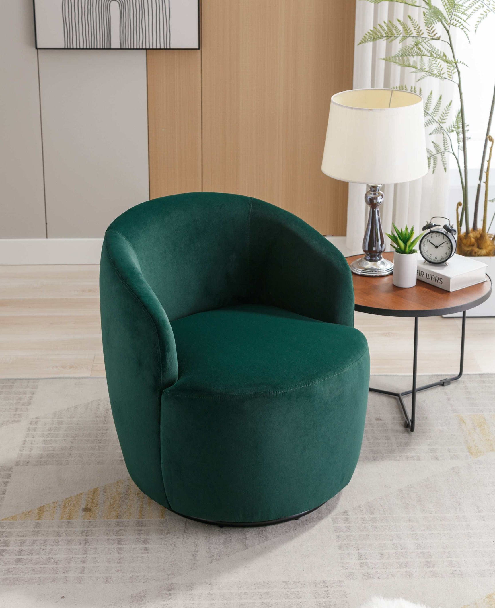 Tule Velvet Swivel Accent Armchair with Metal Ring Detail Green - Ornate Home
