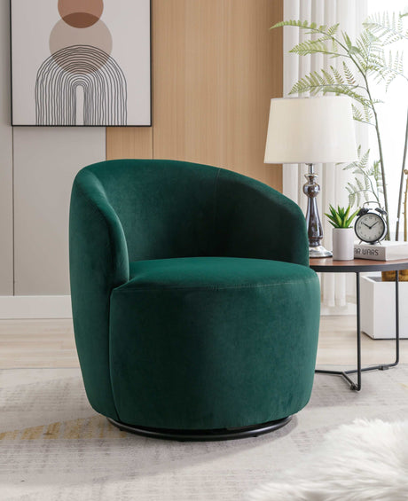 Tule Velvet Swivel Accent Armchair with Metal Ring Detail Green - Ornate Home