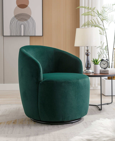 Tule Velvet Swivel Accent Armchair with Metal Ring Detail Green - Ornate Home