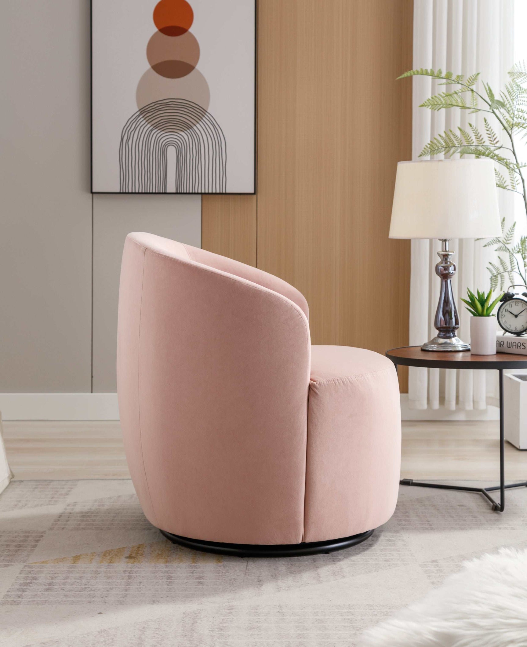 Tule Velvet Swivel Accent Armchair with Metal Ring Detail Pink - Ornate Home