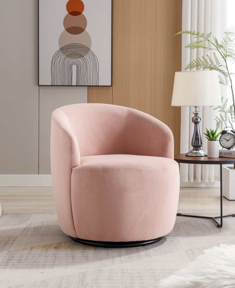 Tule Velvet Swivel Accent Armchair with Metal Ring Detail Pink - Ornate Home