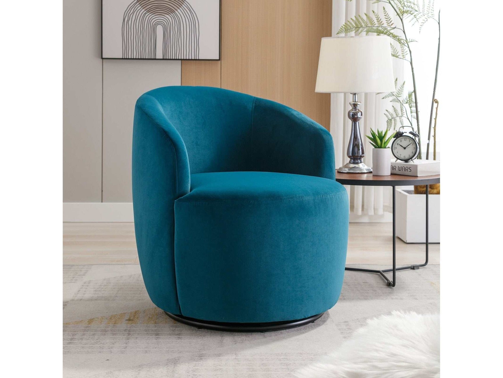 Tule Velvet Swivel Accent Armchair with Metal Ring Detail Teal - Ornate Home