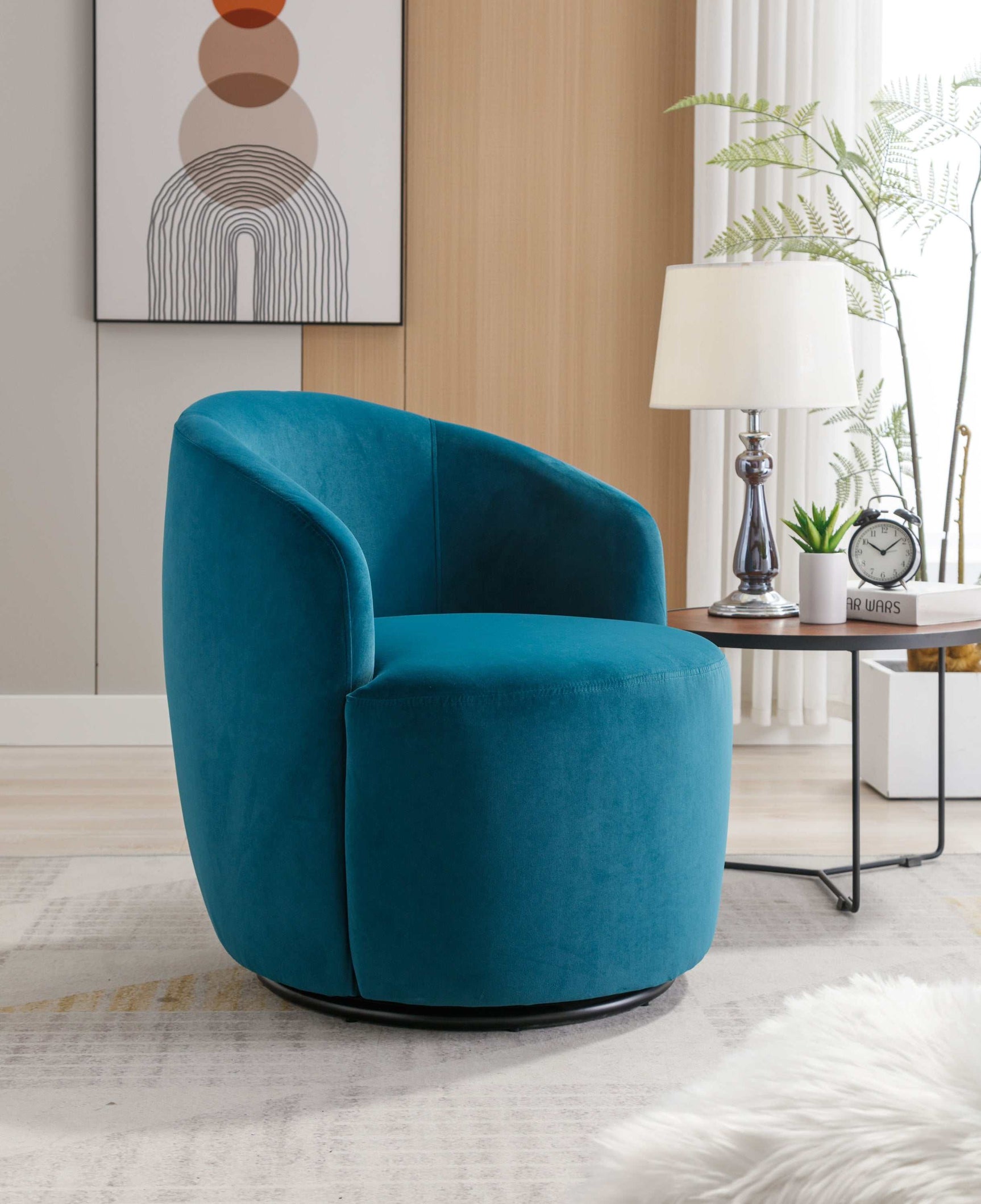 Tule Velvet Swivel Accent Armchair with Metal Ring Detail Teal - Ornate Home