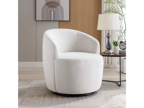 Tule Velvet Swivel Accent Armchair with Metal Ring Detail White - Ornate Home