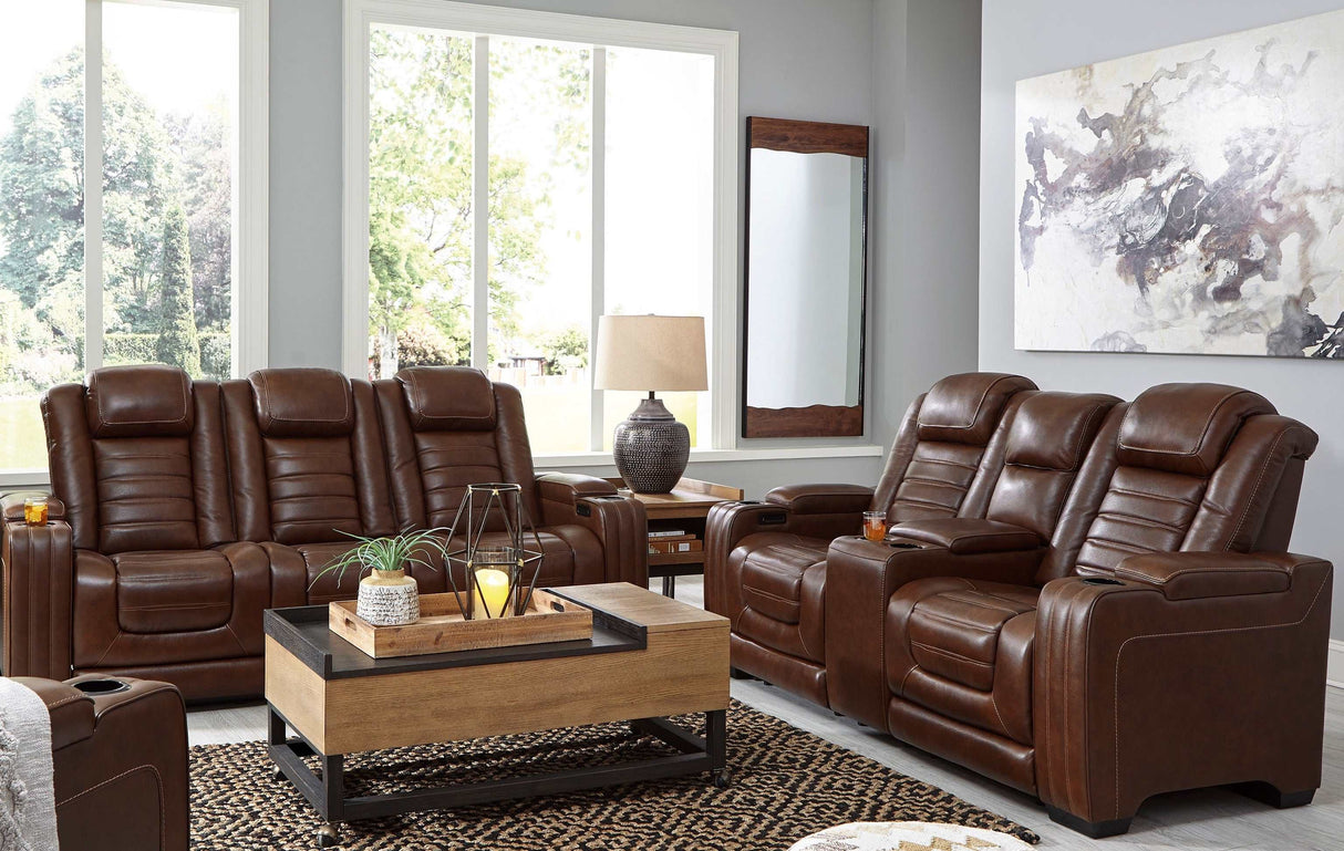 Backtrack Chocolate Power Reclining Sofa & Loveseat / 2pc Set - Ornate Home