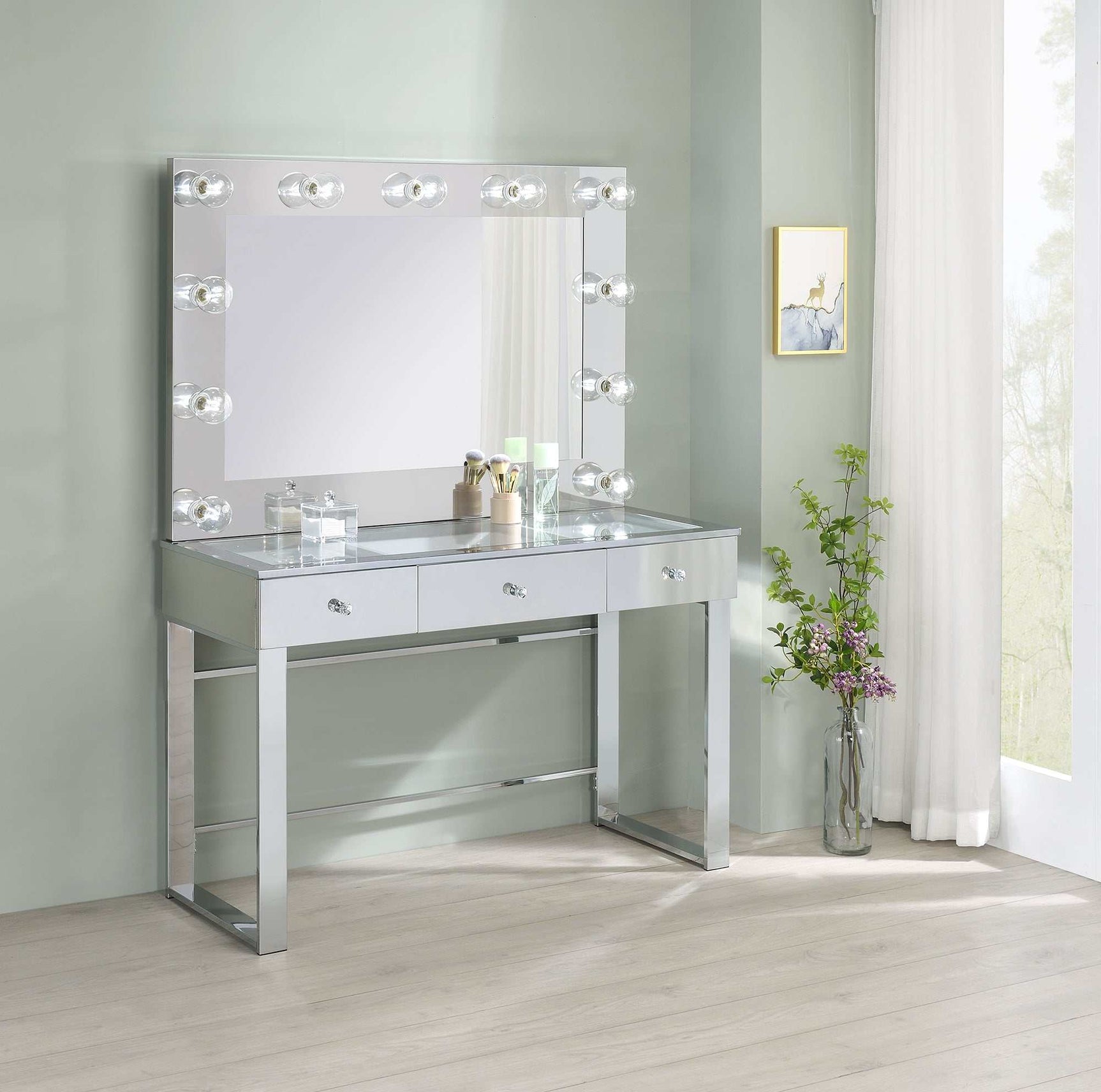 Umbridge Chrome Vanity Table & Mirror - Ornate Home