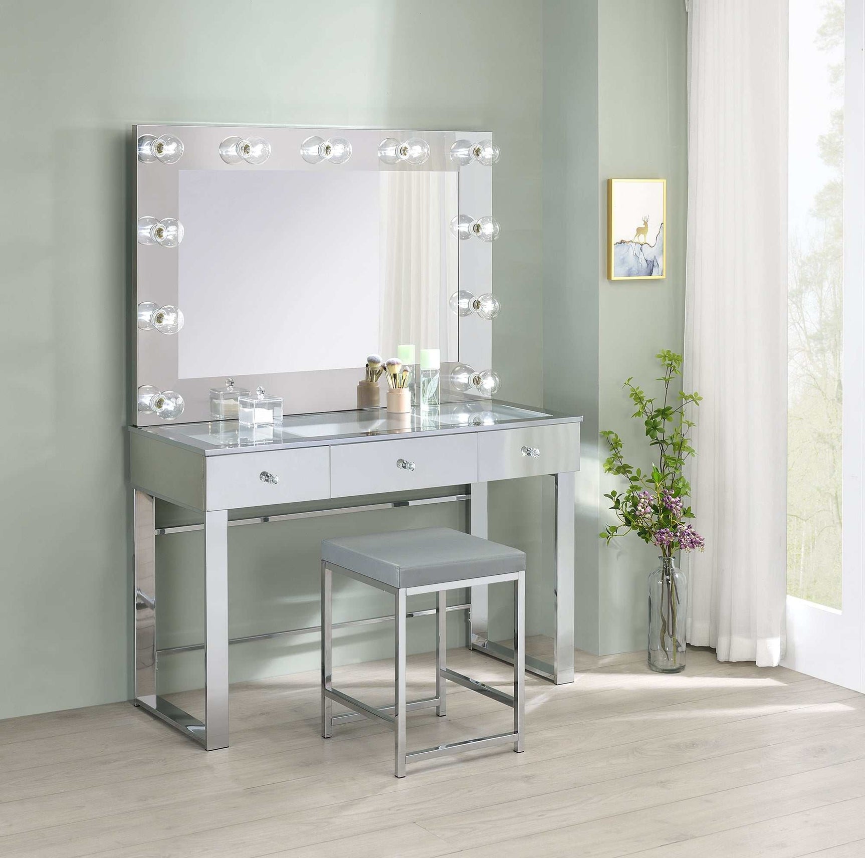 Umbridge Chrome Vanity Table & Mirror - Ornate Home