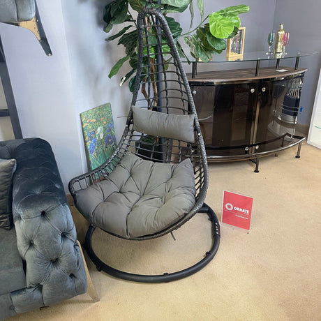 Uzae Gray Patio Swing Chair w/ Stand - Ornate Home