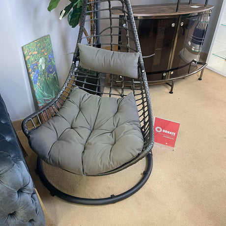 Uzae Gray Patio Swing Chair w/ Stand - Ornate Home