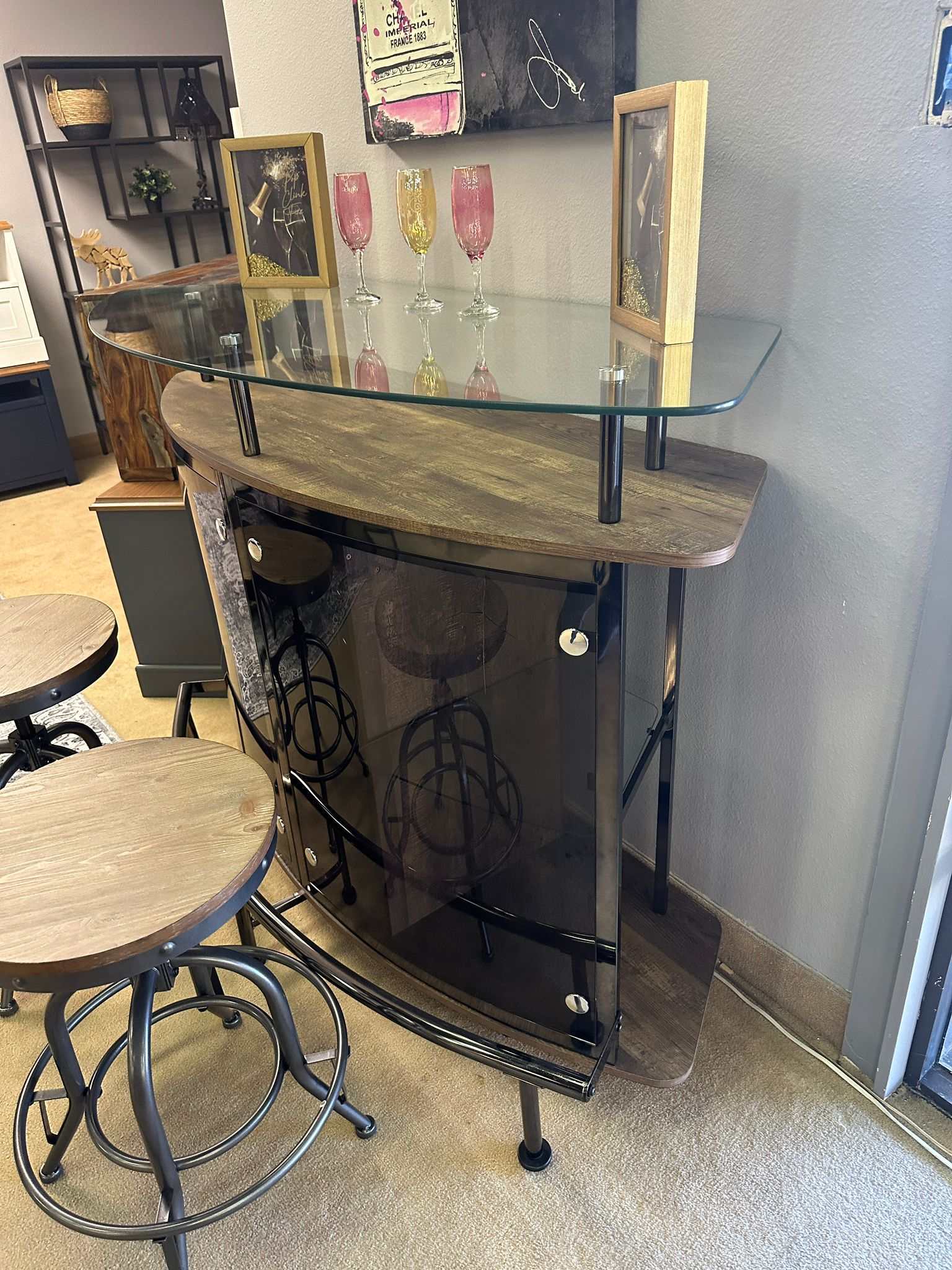 Varo Brown & Black Glass Top Bar Unit - Ornate Home