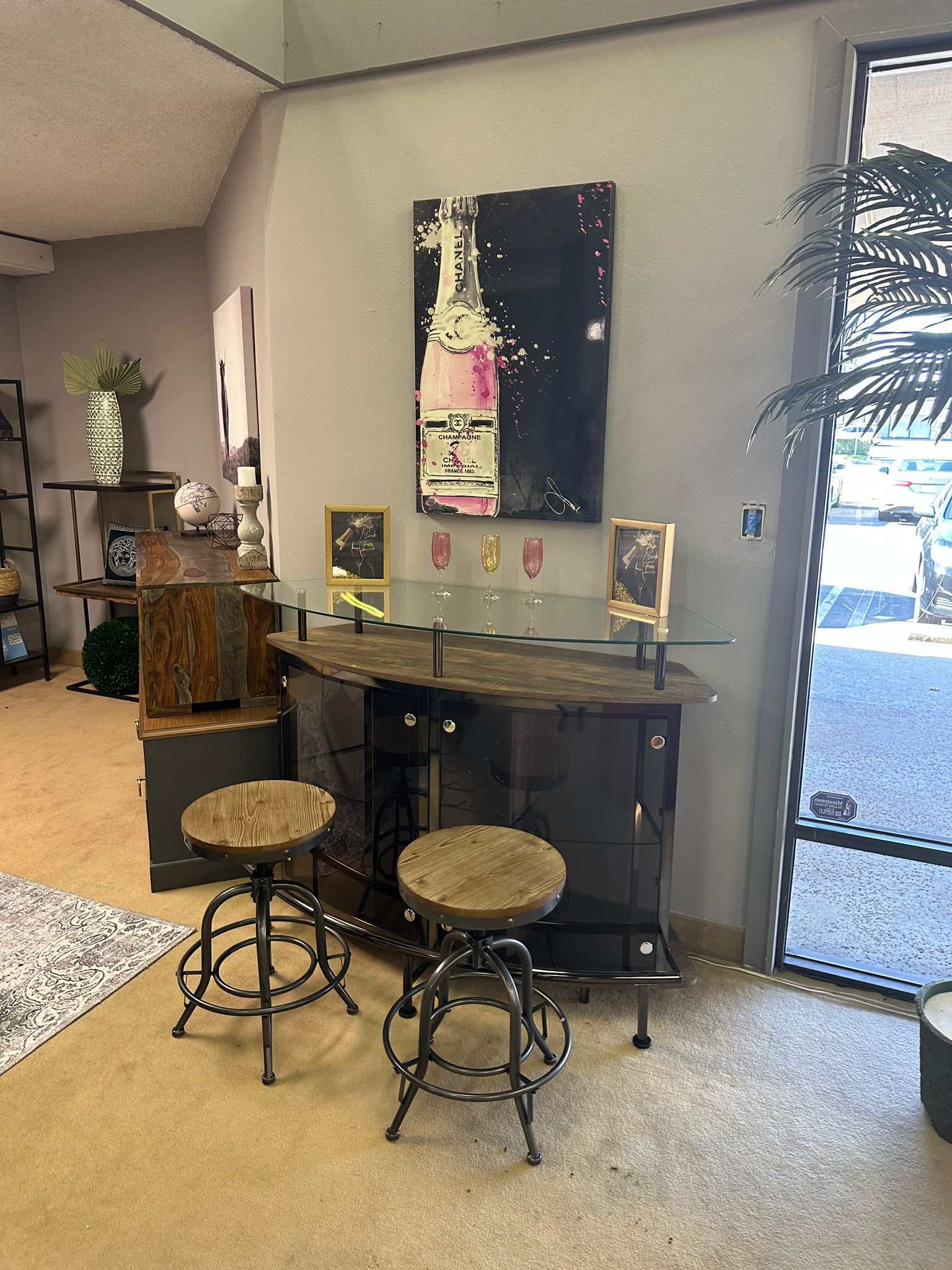 Varo Brown & Black Glass Top Bar Unit - Ornate Home