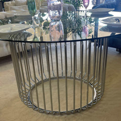 Veena Polished Chrome Round Dining Table Base - Ornate Home