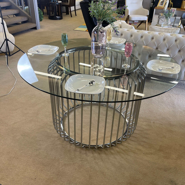 Veena Polished Chrome Round Dining Table Base - Ornate Home