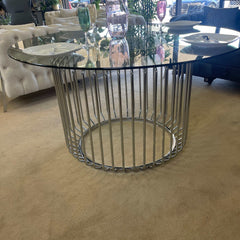 Veena Round Clear Tempered Glass & Chrome Dining Table - Ornate Home