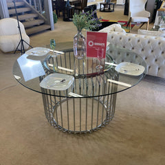 Veena Round Clear Tempered Glass & Chrome Dining Table - Ornate Home