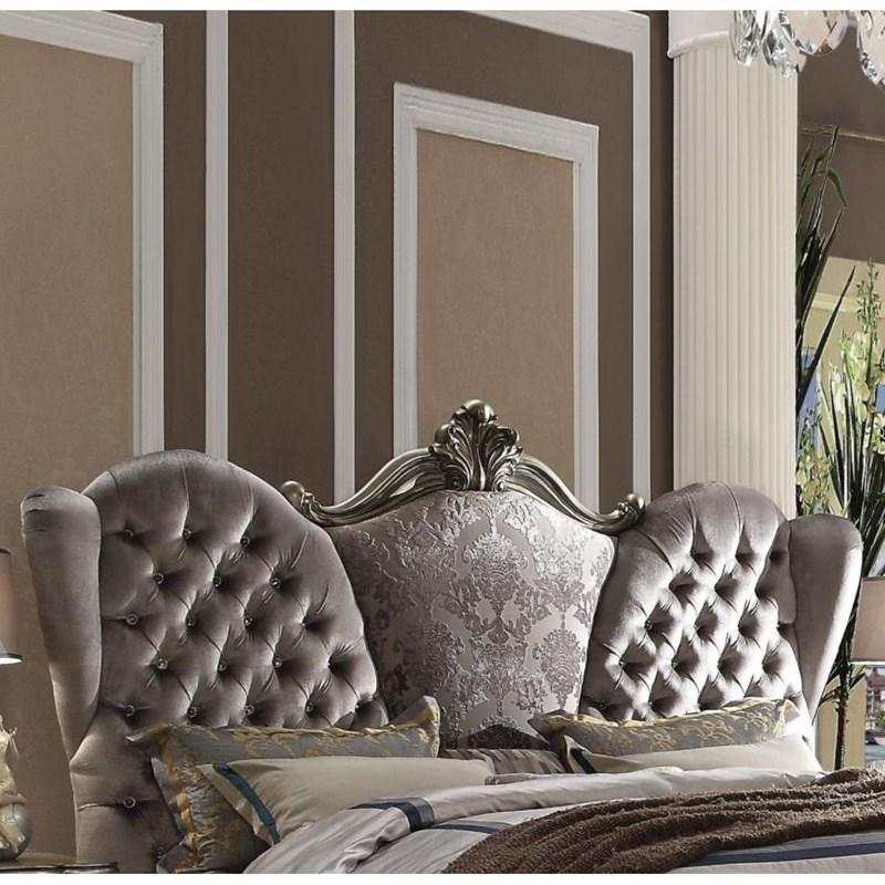 Versailles Antique Platinum Velvet Queen Bed - Ornate Home