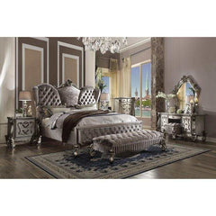Versailles Antique Platinum Velvet Queen Bed - Ornate Home