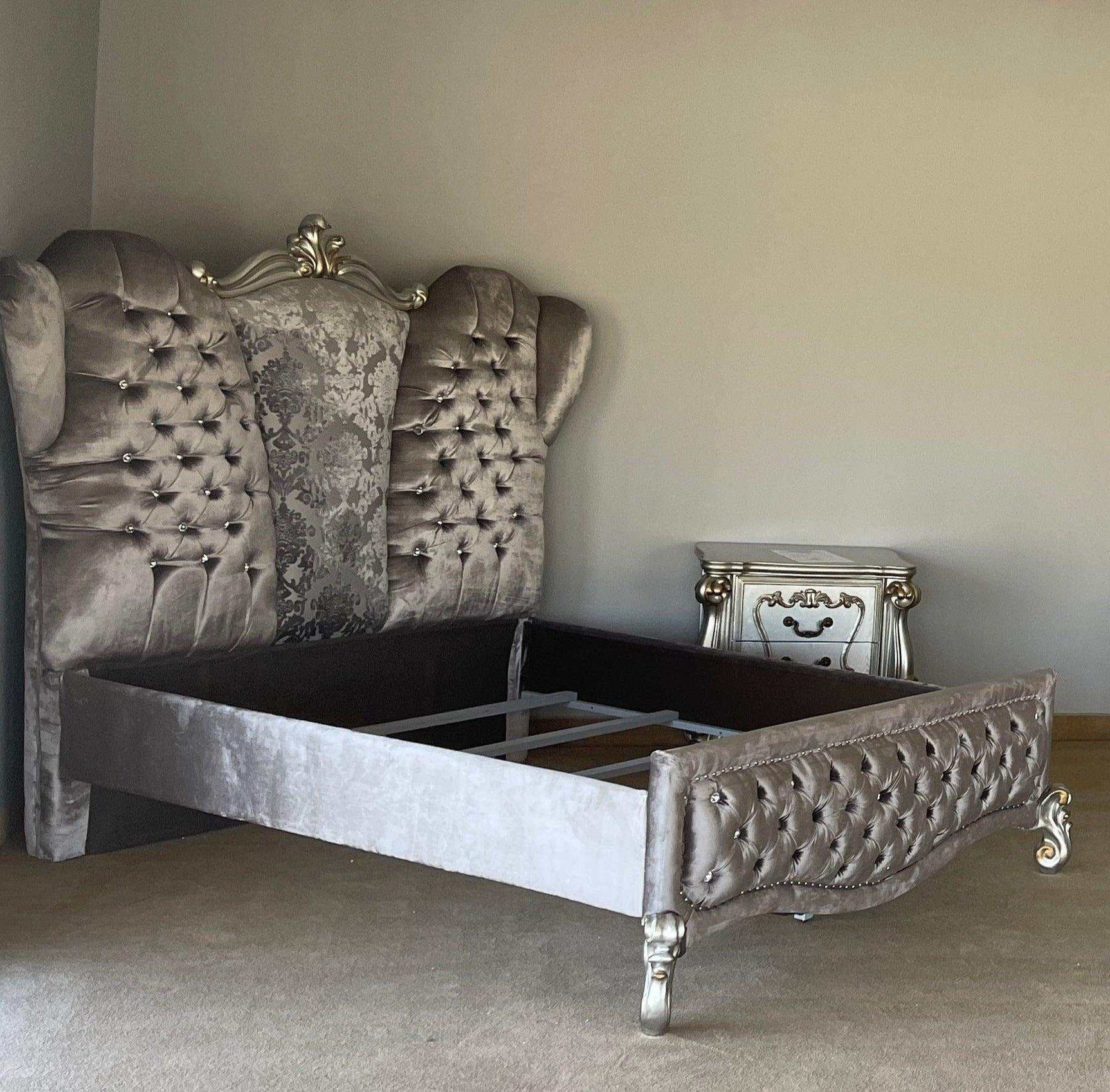 Versailles Antique Platinum Velvet Queen Bed - Ornate Home