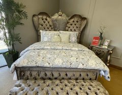 Versailles Antique Platinum Velvet Queen Bed - Ornate Home