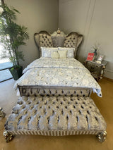 Versailles Antique Platinum Velvet Queen Bed - Ornate Home