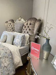 Versailles Antique Platinum Velvet Queen Bed - Ornate Home