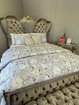 Versailles Antique Platinum Velvet Queen Bed - Ornate Home