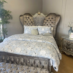 Versailles Antique Platinum Velvet Queen Bed - Ornate Home