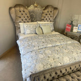 Versailles Antique Platinum Velvet Queen Bed - Ornate Home