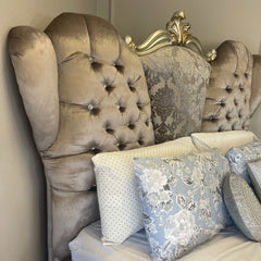 Versailles Antique Platinum Velvet Queen Bed - Ornate Home