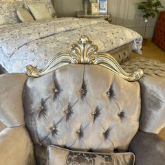 Versailles Velvet & Antique Platinum Armchair w/ Pillow - Ornate Home