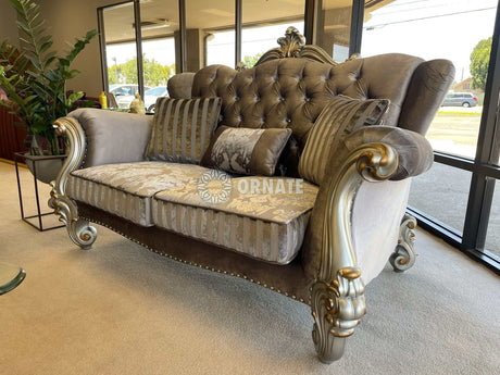Versailles Velvet & Antique Platinum Loveseat w/3 Pillows - Ornate Home
