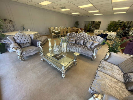 Versailles Velvet & Antique Platinum Loveseat w/3 Pillows - Ornate Home