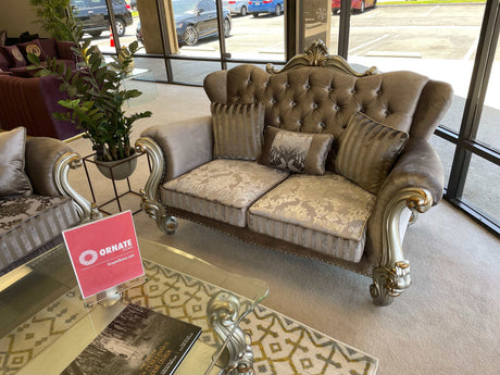 Versailles Velvet & Antique Platinum Loveseat w/3 Pillows - Ornate Home