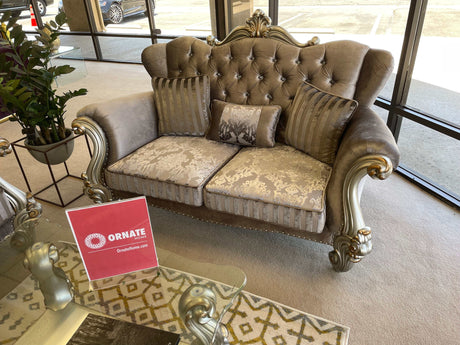 Versailles Velvet & Antique Platinum Loveseat w/3 Pillows - Ornate Home