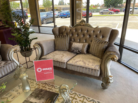 Versailles Velvet & Antique Platinum Loveseat w/3 Pillows - Ornate Home