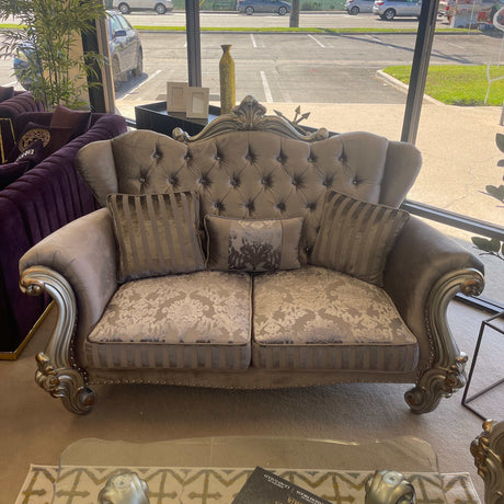 Versailles Velvet & Antique Platinum Loveseat w/3 Pillows - Ornate Home