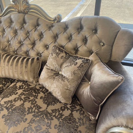 Versailles Velvet & Antique Platinum Loveseat w/3 Pillows - Ornate Home