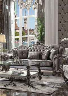 Versailles Velvet & Antique Platinum Sofa w/5 Pillows - Ornate Home