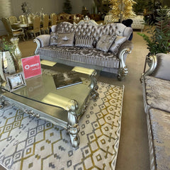 Versailles Velvet & Antique Platinum Sofa w/5 Pillows - Ornate Home