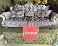 Versailles Velvet & Antique Platinum Sofa w/5 Pillows - Ornate Home