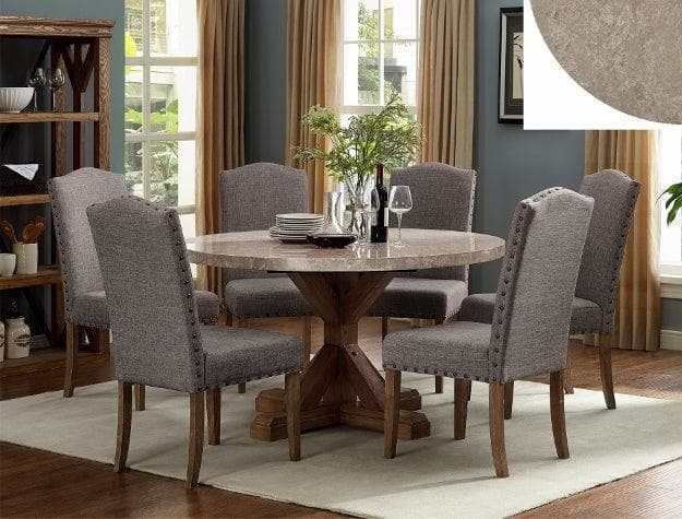 Vesper Beige Marble & Brown Round Dining Table - Ornate Home