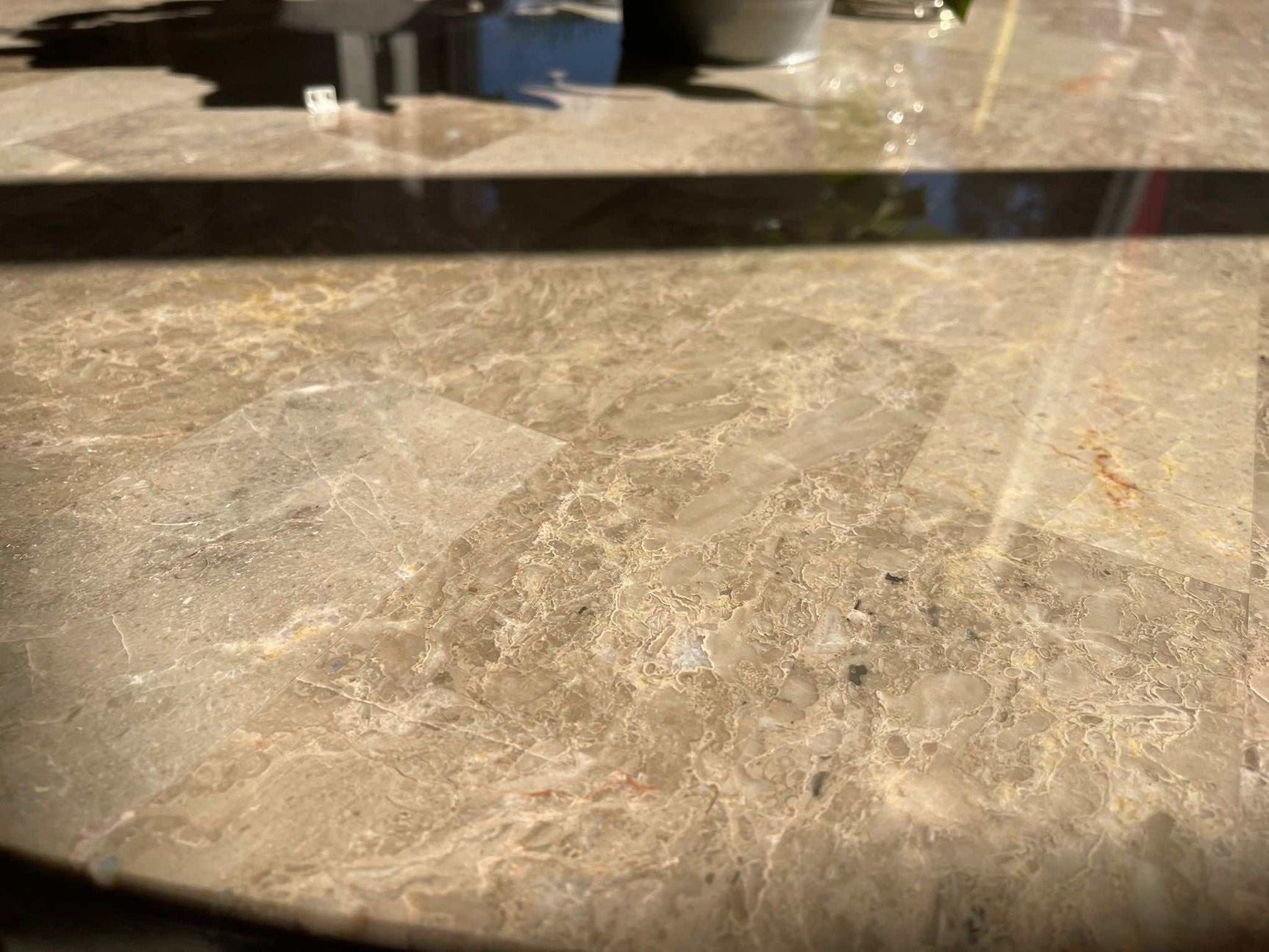 Vesper Beige Marble & Brown Round Dining Table - Ornate Home