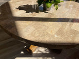 Vesper Beige Marble & Brown Round Dining Table - Ornate Home