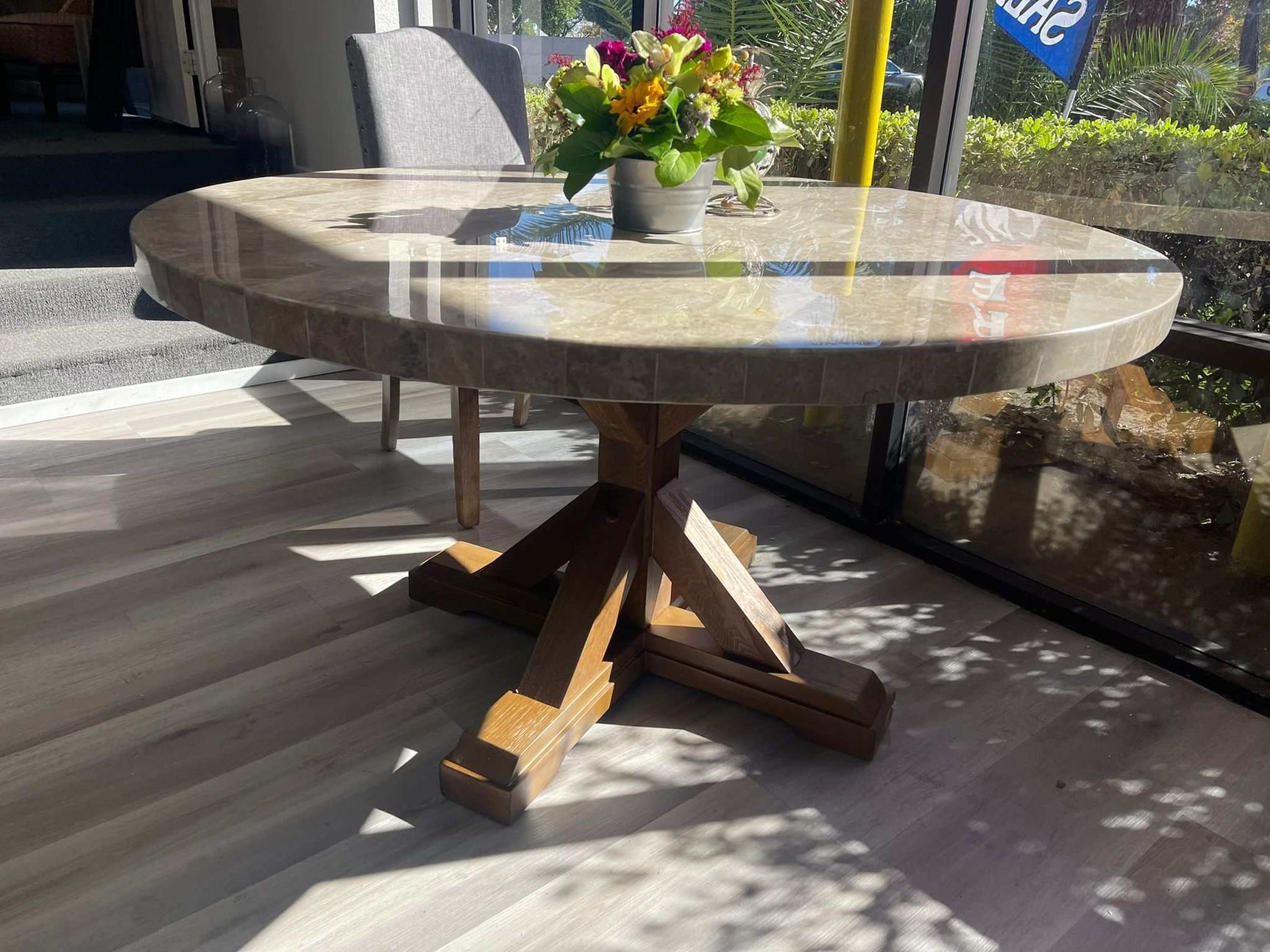 Vesper Brown & Gray Marble Round Dining Set - Ornate Home