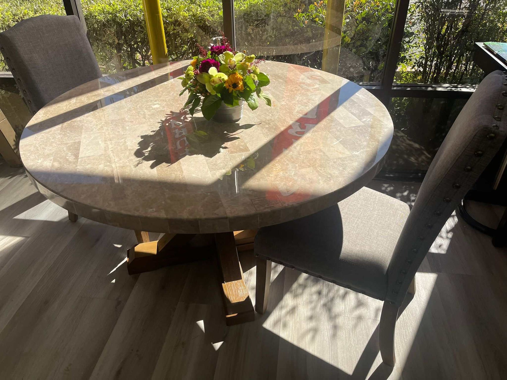 Vesper Brown & Gray Marble Round Dining Set - Ornate Home